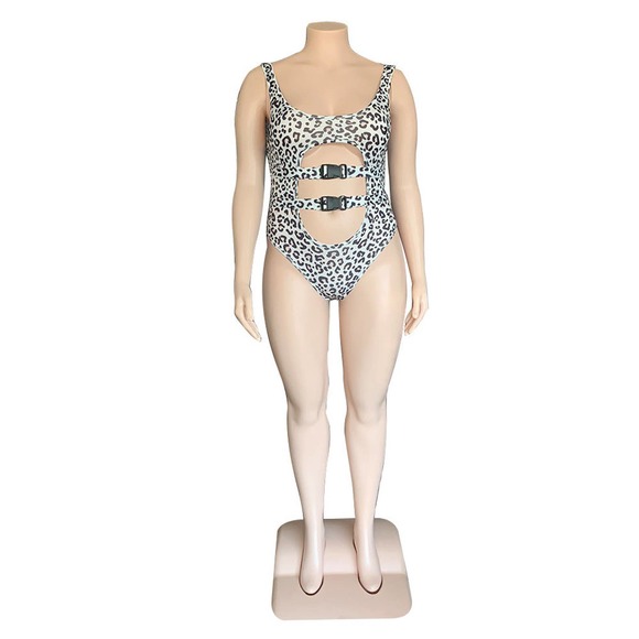 Leopard Print Plus Size Bikini Curvy Woman Beach Wear One Piece Swimsuit - Picture 5 of 12